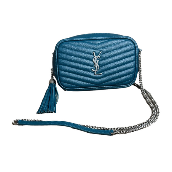 Saint Laurent Handbags - Saint Laurent YSL Mini LouLouTeal Quilted Leather Crossbody Bag Tassel Silver